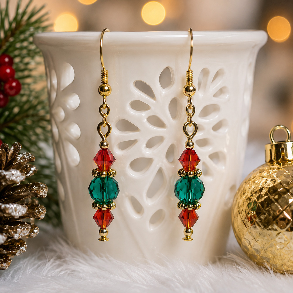 Handmade Ornament Gold Plated Fishhook Earrings: Holiday #C16